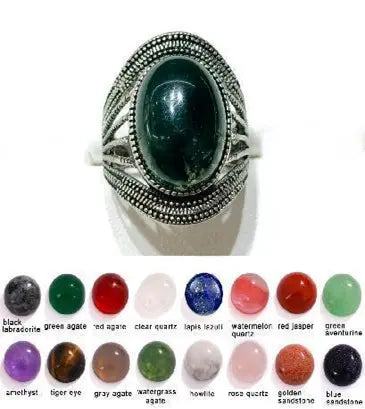 Handmade Natural Stone Gemstone Rings with Copper & Silver, Stone Size 12*16mm, No. 49 ABC Rugs Kilims